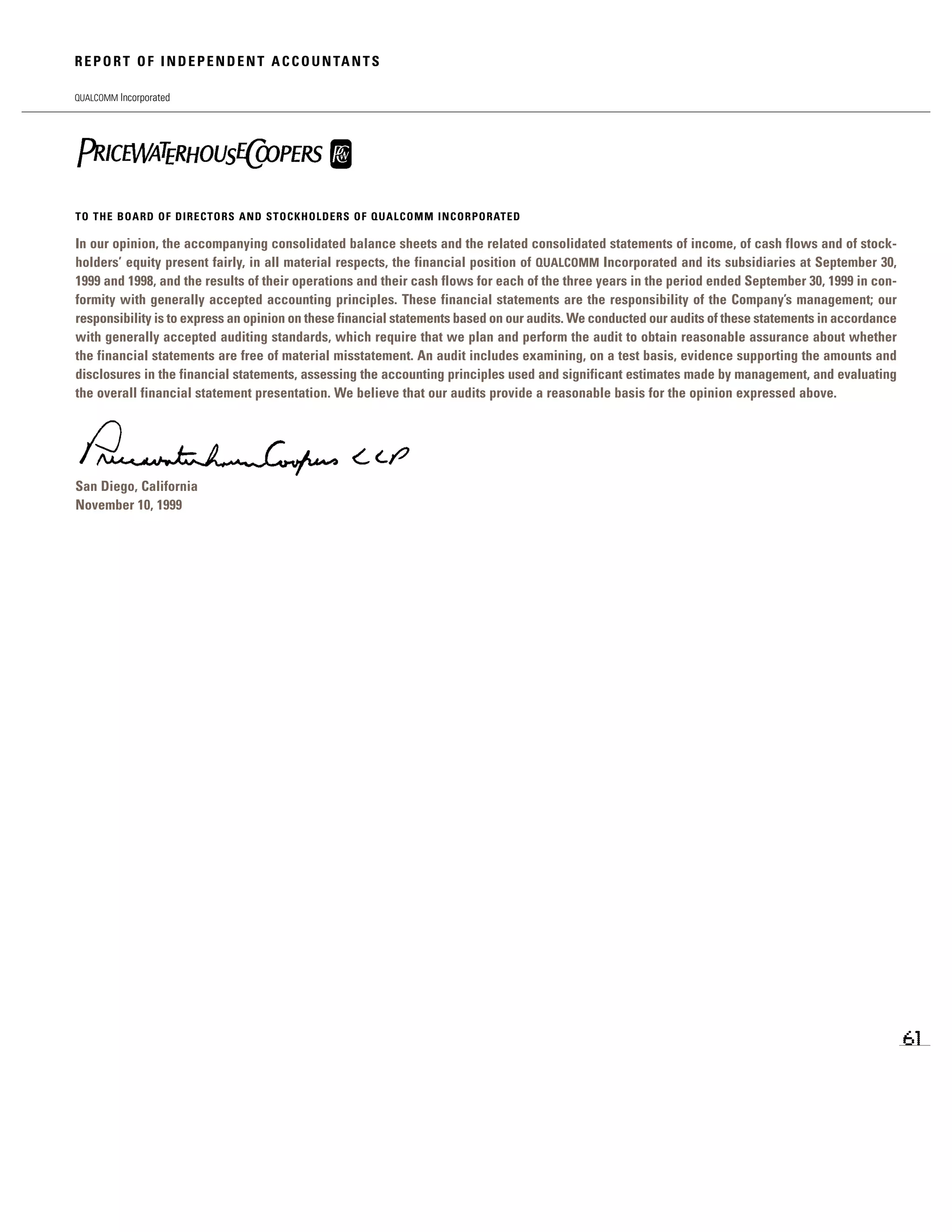 qualcomm annual reports 1999