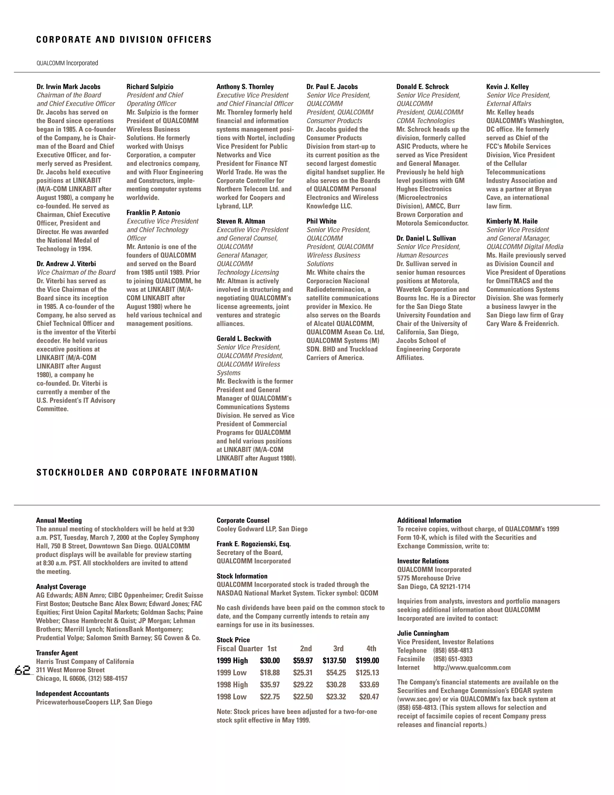 qualcomm annual reports 1999