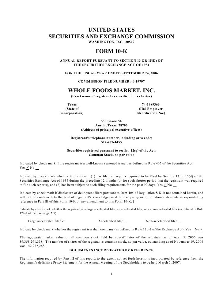Whole Foods Quarterly Report November Whole Foods Quarterly Report November