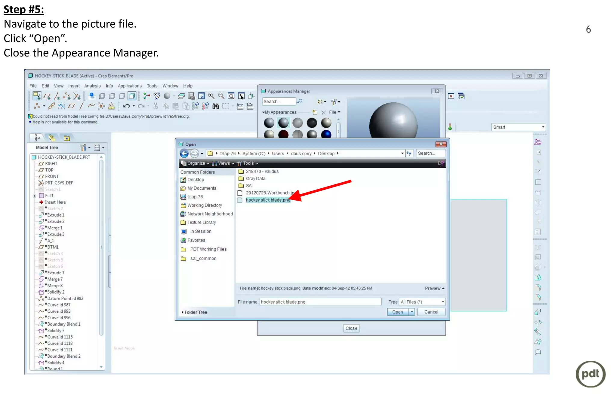 Step #5:
Navigate to the picture file.   6
Click “Open”.
Close the Appearance Manager.
 