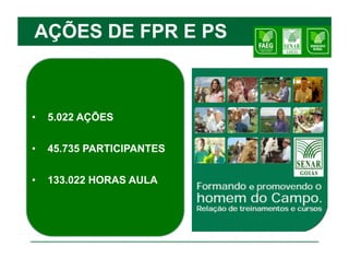 AÇÕES DE FPR E PS



•  5.022 AÇÕES


•  45.735 PARTICIPANTES


•  133.022 HORAS AULA
 