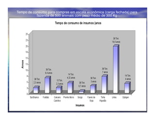 Tempo de consumo para compras em escala econômica (carga fechada) para
           fazenda de 500 animais com peso médio de 300 Kg
 