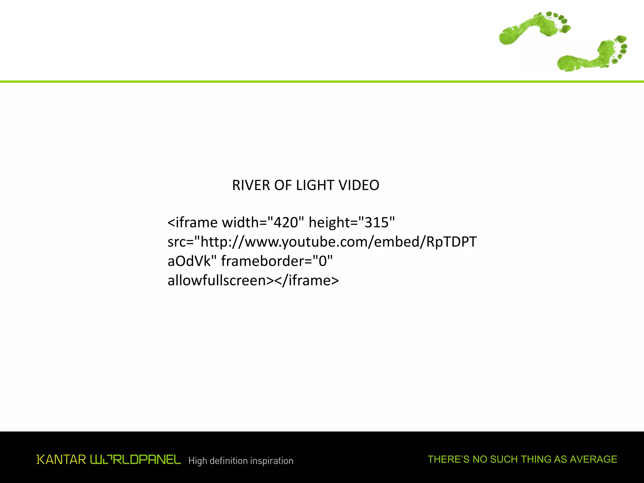 RIVER OF LIGHT VIDEO

                     <iframe width="420" height="315"
                     src="http://www.youtube.com/embed/RpTDPT
                     aOdVk" frameborder="0"
                     allowfullscreen></iframe>




Experience growth for yourself                          THERE’S NO SUCH THING AS AVERAGE
 