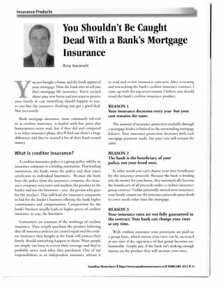 Bank Mortgage Insurance Article