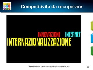 Competitività da recuperare




   ASSORETIPMI – ASSOCIAZIONE RETI DI IMPRESE PMI   11
 