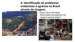 4- Identificação de problemas
ambientais e agrários no Brasil
através de imagens
• Quais são as principais
informações perceptíveis nas
imagens apresentadas?
 