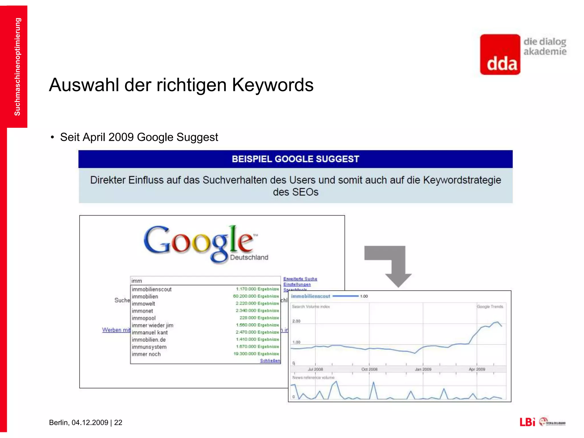 Auswahl der richtigen KeywordsGoogle Zeitgeist http://www.google.com/intl/de/press/zeitgeist2009/regional.htmlSuchmaschinenoptimierung