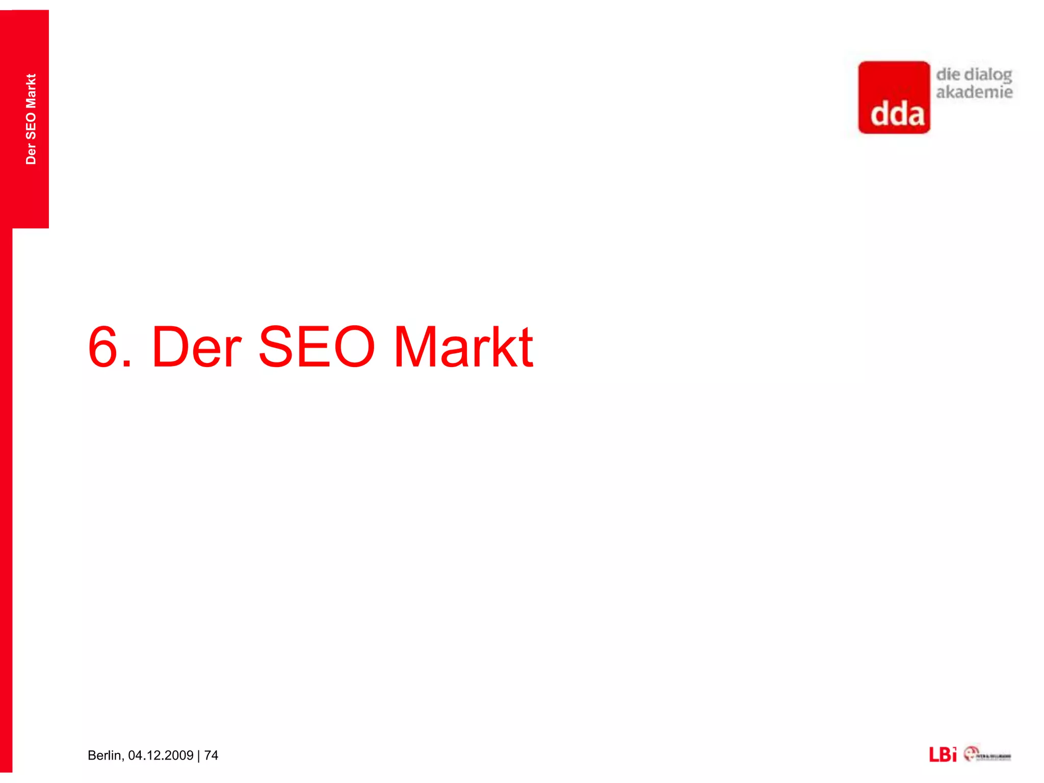 Kosten vs. ErfolgExterner Blickwinkel der Agentur als Erweiterung des Business-HorizontesPerformance-Deals mit AgenturenSpezialisten Universal SearchSpezialisten LinkbuildingKompetenzverteilung intern oftmals schwierig (Marketer? Techniker?)Fluktuation guter „Onliner“Fazit: Reines Inhouse-Modell funktioniert in den seltensten Fällen, dennoch muss Inhouse-Kompetenz vorhanden sein. Wichtig bleiben Manager der ersten SEO-Stunden.SEO Dienstleistungen