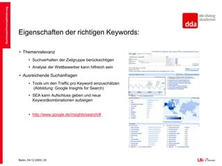 Auswahl der richtigen KeywordsSuchmaschinenoptimierung