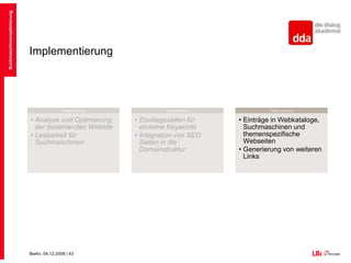 Bessere Anchor-TexteKurze Texte mit Aussagekraft – Kein „Weiter“ oder „Hier Klicken“Auch für interne Seiten verwenden – User-Navigation und Indizierungs-VerweisSuchmaschinenoptimierung