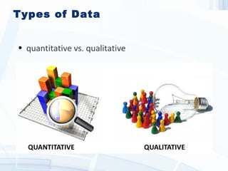 Types of Data
• quantitative vs. qualitative
 