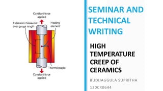 HIGH
TEMPERATURE
CREEP OF
CERAMICS
BUDIJAGGULA SUPRITHA
120CR0644
SEMINAR AND
TECHNICAL
WRITING
 