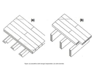 Figura: (a) assoalhos sobre tarugos trapezoidais. (b) sobre barrotes.
 