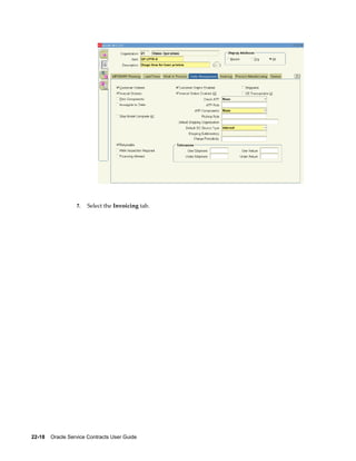22-18    Oracle Service Contracts User Guide
7. Select the Invoicing tab.
 
