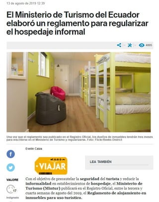 REGLAMENTO REGULARIZADOR DEL HOSPEDAJE EN ECUADOR 