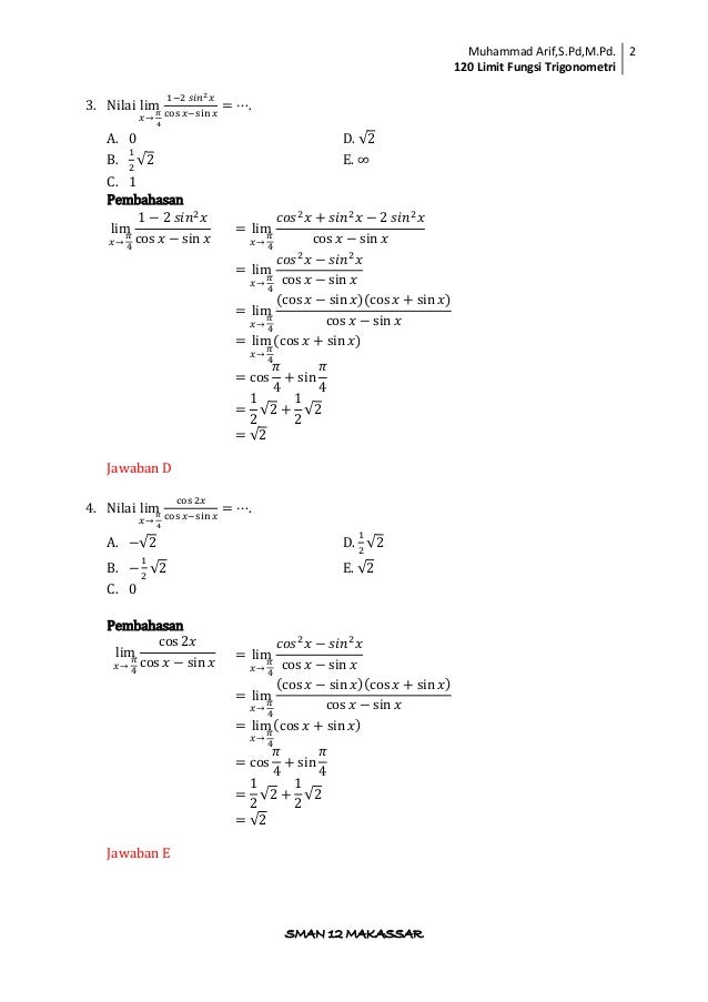 120 soal dan pembahasan limit fungsi trigonometri