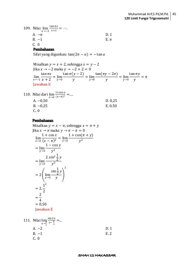 Soal limit fungsi trigonometri