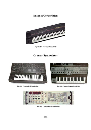 - 158 -
Ensoniq Corporation
Fig. 166 The Ensoniq Mirage DSK
Crumar Synthesisers
Fig. 167 Crumar DS2 Synthesiser Fig. 168 Crumar Stratus Synthesiser
Fig. 169 Crumar Bit 01 Synthesiser
 
