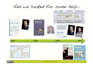And we looked for some help…!




2007                         2008                 2009                            2010




   © 2012 Proyectalis Gestión de Proyectos S.L.    More at http://slideshare.net/proyectalis
 