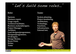 “Let’s build some roles…”!
Roles:                                             Teams:

Sponsor,                            ...
