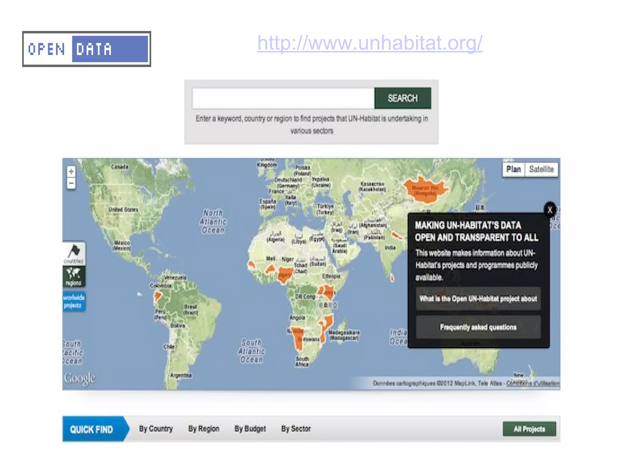 http://www.unhabitat.org/
  A – OD – Why opening up data?
Data reuse and combination
Facet search and browsing
    to contextualize information easily
 