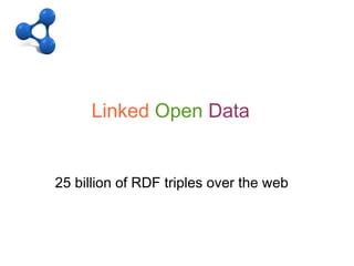 B – SW – Big Giant Graph
Open Data + Data Interconnection

          Linked
Linked Open Data       Open Data

    25 billion RDF triples over the web
    25 billion of RDF triples over the web
 