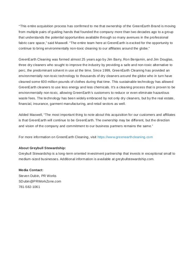 Greybull Stewardship, Acquires GreenEarth Cleaning, Continues Expansion