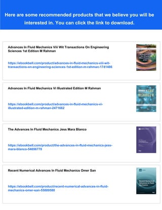Advances In Fluid Mechanics Vii Matiur Rahman C A Brebbia | PDF