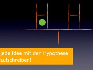Jede Idee mit der Hypothese
aufschreiben!
 