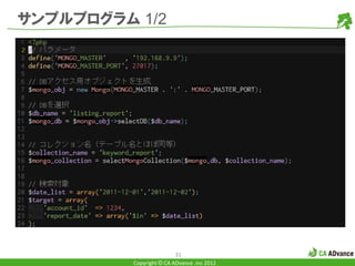 サンプルプログラム 1/2




                          31
          Copyright © CA ADvance .inc 2012
 