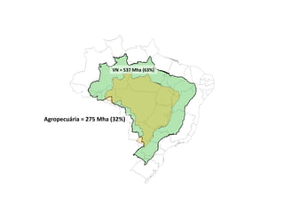 VN	
  =	
  537	
  Mha	
  (63%)	
  




Agropecuária	
  =	
  275	
  Mha	
  (32%)	
  
 