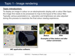 Topic 1 - Image rendering
Topic introduction:
To display an image in colour on an electrophoretic display with a colour fi...