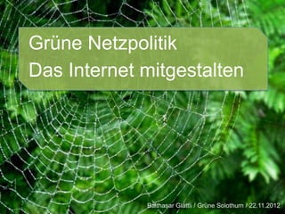 Grüne Netzpolitik
Das Internet mitgestalten




             Balthasar Glättli / Grüne Solothurn / 22.11.2012
 