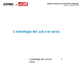 Màster Intensiu en Community Manager
                                                   octubre – desembre 2012




L'estratègia del .cat a la xarxa




           L'estratègia del .cat a la            1
           xarxa
 