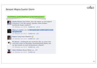 Beispiel: Migros Guetsli-Storm


 Unmittelbare, positive Reaktionen auf die Stellungnahme




                                                           60
 