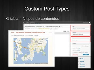 Custom Post Types
1 tabla – N tipos de contenidos
●
 