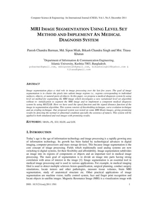 MRI Image Segmentation Using Level Set Method and Implement an Medical Diagnosis System 