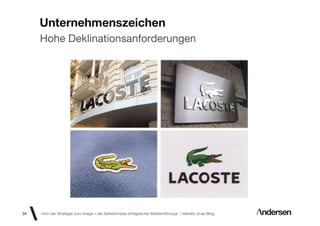 Unternehmenszeichen
     Hohe Deklinationsanforderungen




34   «Von der Strategie zum Image – die Geheimnisse erfolgreicher Markenführung»  Identity id-ee Blog
 