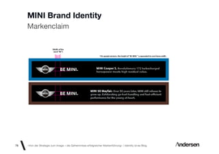 MINI Brand Identity
     Markenclaim




76   «Von der Strategie zum Image – die Geheimnisse erfolgreicher Markenführung»  Identity id-ee Blog
 