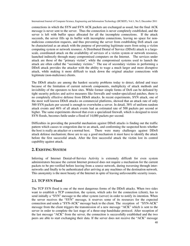DISTRIBUTED DENIAL OF SERVICE (DDOS) ATTACKS DETECTION MECHANISM | PDF
