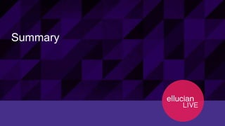 53© 2015 ELLUCIAN. CONFIDENTIAL & PROPRIETARY | Session 12120
Summary
 