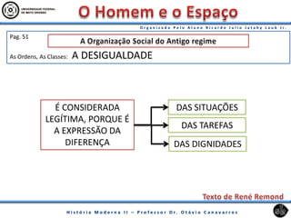Pag. 51
As Ordens, As Classes: A DESIGUALDADE
É CONSIDERADA
LEGÍTIMA, PORQUE É
A EXPRESSÃO DA
DIFERENÇA
DAS SITUAÇÕES
DAS TAREFAS
DAS DIGNIDADES
 