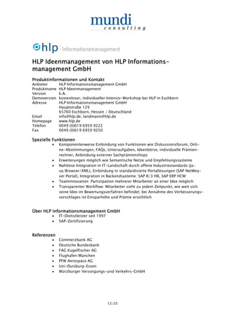 HLP Ideenmanagement von HLP Informations-
                            Informations-
management GmbH
Produktinformationen u...
