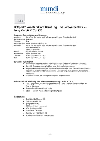 IQXpert® von BeraCom Beratung und Softwareentwick-
IQXpert®                          Softwareentwick-
lung GmbH & Co. KG
P...