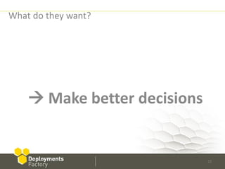 What do they want?




     Make better decisions


                              12
 