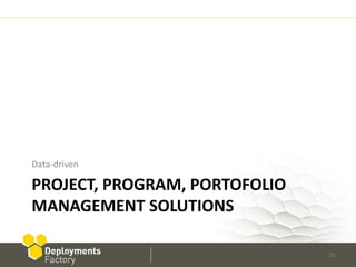 Data-driven

PROJECT, PROGRAM, PORTOFOLIO
MANAGEMENT SOLUTIONS

                               20
 