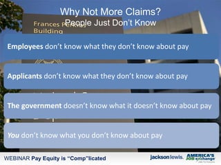 WEBINAR Pay Equity is “Comp”licated
Why Not More Claims?
People Just Don’t Know
Employees don’t know what they don’t know ...