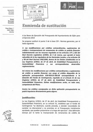 Enmiendas del PSOE al presupuesto 2013