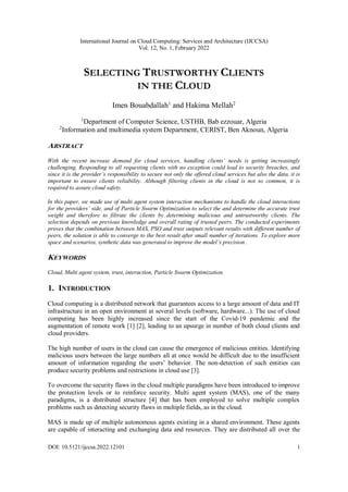 Selecting Trustworthy Clients in Cloud Computing Using Multi-Agent ...