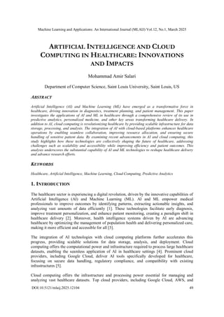 Artificial Intelligence and Cloud Computing in Healthcare: Innovations ...